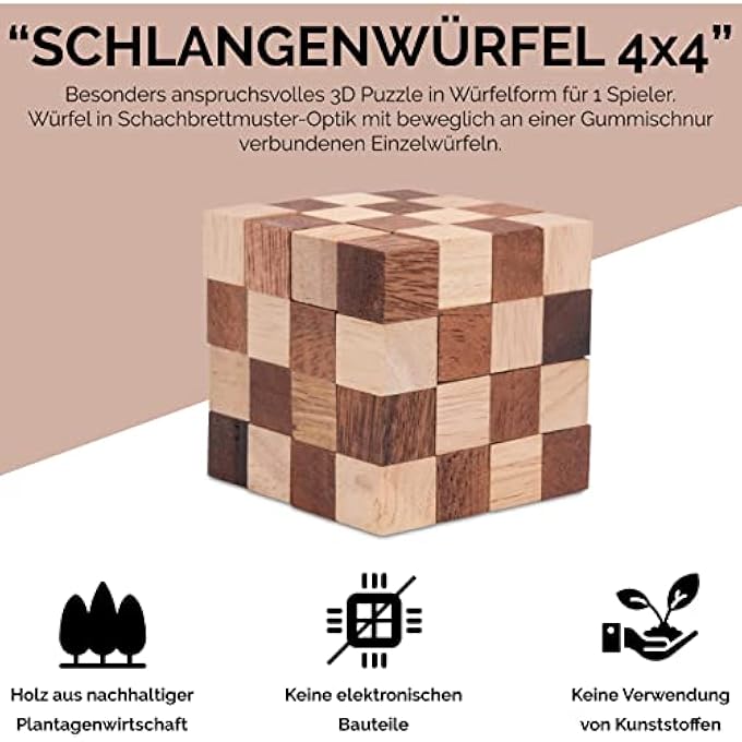 SNAKE CUBE 4 X 4 SIZE L - 8 X 8 X 8 CM - SNAKE CUBE - CUBE SNAKE - 3D PUZZLE - THINKING GAME - PUZZLE GAME - PATIENCE GAME - LOGIC GAME MADE OF FINE WOOD - Image 2